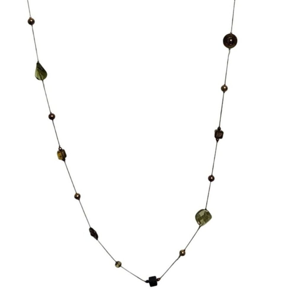 Vintage Beaded Necklace Unique Green Brown Purple Glass Beads Fashion Jewelry